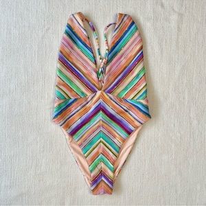 Luli Fama Deep-V Cross Back One Piece, Medium